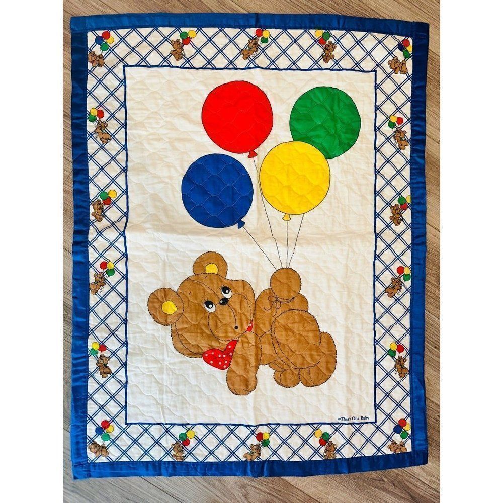 Vintage baby nursey comforter that's my boy bear balloon reversible retro